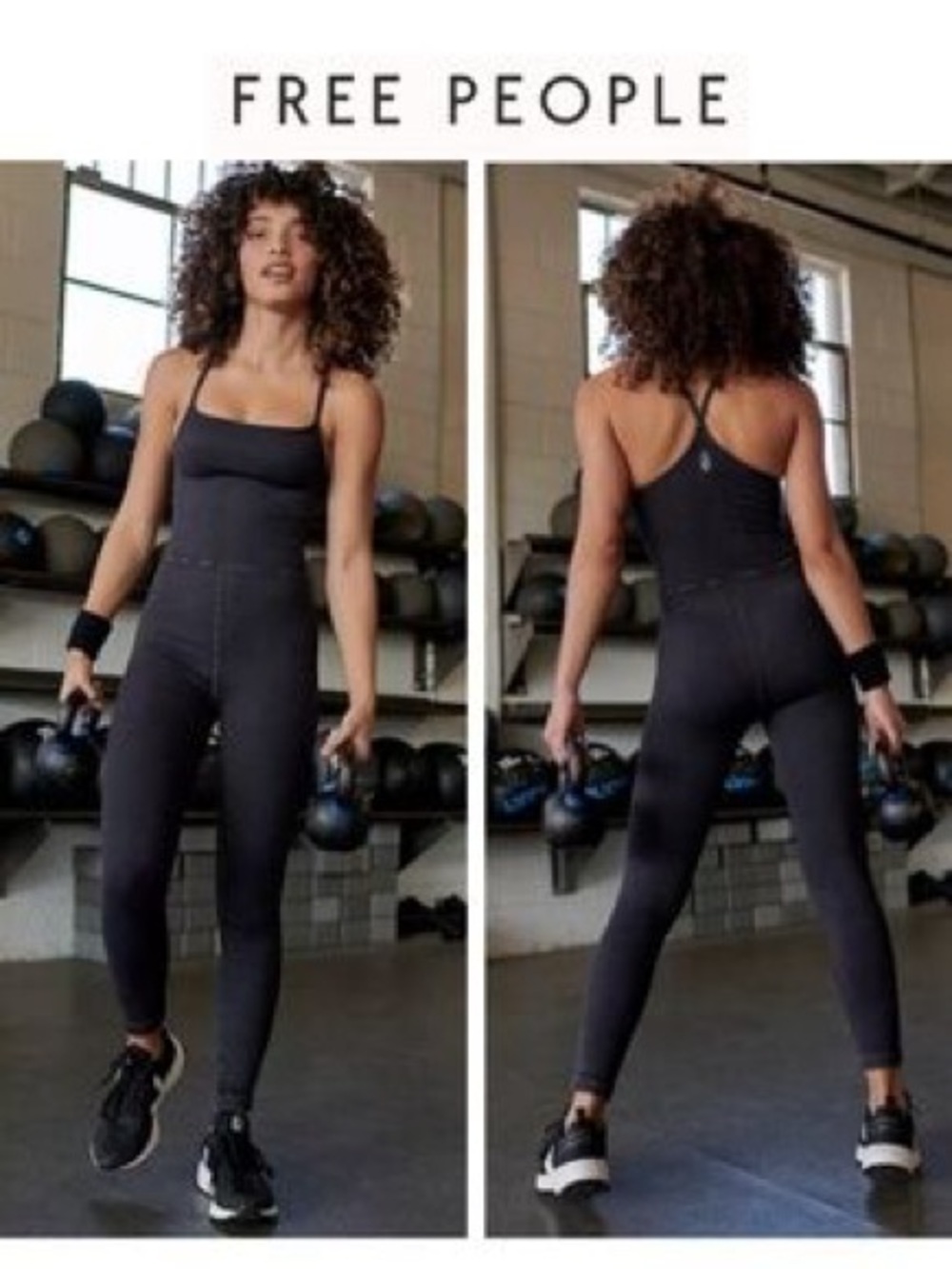 FP Movement by Free People Happiness Runs Square Neck Jumpsuit Onesie Black